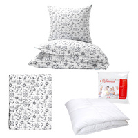 Zestaw pościeli  100x160 + 40x60 + prześcieradło we wzorze 80x160 | 040grn | biało granatowa | wzór marynarski