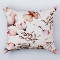 Poszewka flanela 50x60 | 033FBE | różowa | kwiaty listki