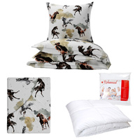 Zestaw pościeli  100x160 + 40x60 + prześcieradło we wzorze 80x160 | 186Kbr | biała | konie