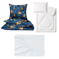 Zestaw pościeli  100x160 + 50x60 + prześcieradło jersey 80x160 | 432ind | niebieska | koty
