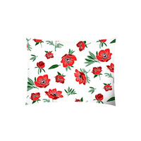 Poszewka bawełniana na poduszkę 40x80 | 126red | biało czerwona | kwiaty maki
