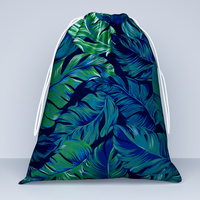 Worek na pościel do przedszkola żłobka | 044ctu | niebiesko zielona | liście egzotyczne