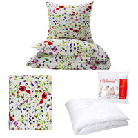 Zestaw pościeli  100x160 + 50x60 + prześcieradło we wzorze 80x160 | 126mak | biała | kwiaty maki