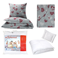 Zestaw pościeli  100x160 + 40x60 + prześcieradło we wzorze 80x160 | 113sza | szara | serca walentynki
