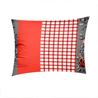 Poszewka z kory 50x60 | 063red | szaro czerwona | róże i pasy