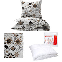 Zestaw pościeli  100x160 + 40x60 + prześcieradło we wzorze 80x160 | 068brąz | biało brązowa | kwiaty