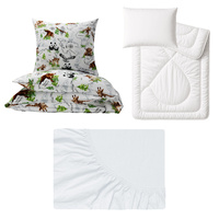 Zestaw pościeli 100x160 + 50x60 + prześcieradło jersey 80x160 | 198map | biała | kontynenty zwierzęta