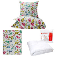 Zestaw pościeli  100x160 + 50x60 + prześcieradło we wzorze 80x160 | 411jaj | kolorowa | dinozaury
