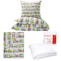 Zestaw pościeli  100x160 + 50x60 + prześcieradło we wzorze 80x160 | 266bia | biała | pociagi ciuchcie