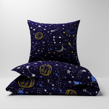 Pościel dla dziecka bawełniana 140x160 + poszewka na poduszkę 50x60 | 202pla | granatowa | kosmos