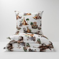 Pościel dla dziecka bawełniana 120x160 + poszewka na poduszkę 50x60 | 104tip | biała | zwierzątka na campingu