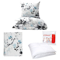 Zestaw pościeli  100x160 + 50x60 + prześcieradło we wzorze 80x160 | 131mie | biała | kwiaty kolibry