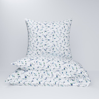 Pościel bawełniana 200x220 + poszewki na poduszkę 2*70x80 | D209nie | biało niebieska | kwiaty