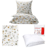 Zestaw pościeli  100x160 + 40x60 + prześcieradło we wzorze 80x160 | 415zol | biało żółta | polne kwiaty