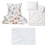 Zestaw pościeli 100x160 + 50x60 + prześcieradło jersey 80x160 | 246mys | biała | myszki