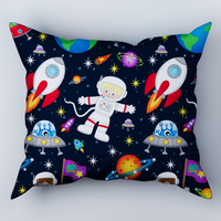Poszewka bawełniana na poduszkę 50x80 | 202ast | granatowo pomarańczowa | planety kosmos