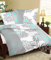 Pościel z kory 200x220 + poszewki na poduszkę 2*70x80 | 176szary | szaro turkusowa | chryzantemy