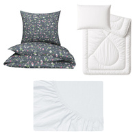 Zestaw pościeli 100x160 + 40x60 + prześcieradło jersey 80x160 | 121grf | grafitowa | bluszcz