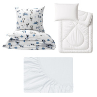 Zestaw pościeli 100x160 + 40x60 + prześcieradło jersey 80x160 | 081b-n | biało niebieska | samoloty balony