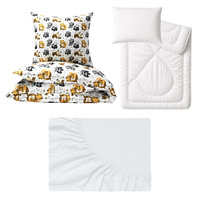 Zestaw pościeli  100x160 + 40x60 + prześcieradło jersey 80x160 | 020las | biało brązowa | zwierzątka leśne