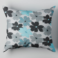 Poszewka z kory 40x40 | 384s-t | szaro turkusowa | kwiaty