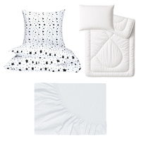 Zestaw pościeli  100x160 + 50x60 + prześcieradło jersey 80x160 | 108cza | biało czarna | gwiazdki