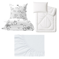 Zestaw pościeli 100x160 + 40x60 + prześcieradło jersey 80x160 | 055bia | biało czarna | baranki