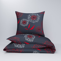 Pościel z kory 200x220 + poszewki na poduszkę 2*70x80 | 376red | szaro czerwona | dmuchawce