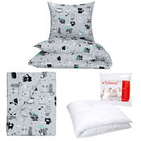 Zestaw pościeli  100x160 + 40x60 + prześcieradło we wzorze 80x160 | 112mięta | szaro miętowa | koty