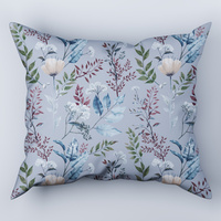 Poszewka bawełniana na poduszkę 50x80 | 175sza | szara | kwiaty liście