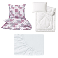 Zestaw pościeli  100x160 + 50x60 + prześcieradło jersey 80x160 | 137Npu | różowa | patchwork z sercami