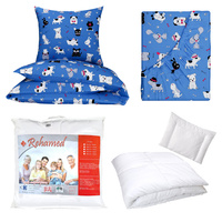 Zestaw pościeli  100x160 + 50x60 + prześcieradło we wzorze 80x160 | 189blu | niebieka | psy