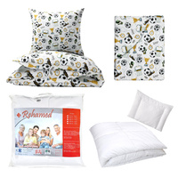 Zestaw pościeli 100x160 + 50x60 + prześcieradło we wzorze 80x160 | 089gol | biała | piłki puchary