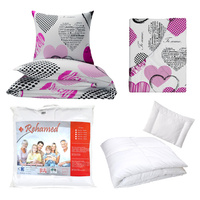 Zestaw pościeli 100x160 + 40x60 + prześcieradło we wzorze 80x160 | 070róż | biało różowa | serca walentynki