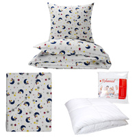 Zestaw pościeli  100x160 + 40x60 + prześcieradło we wzorze 80x160 | 145kolo | biała | gwiazdki