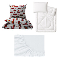 Zestaw pościeli  100x160 + 40x60 + prześcieradło jersey 80x160 | 217sza | szara | strażacy