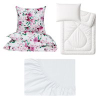 Zestaw pościeli 100x160 + 50x60 + prześcieradło jersey 80x160 | 082N3D | wrzosowa | kwiaty róże