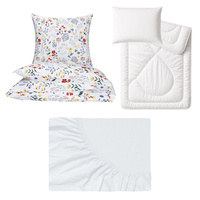 Zestaw pościeli  100x160 + 50x60 + prześcieradło jersey 80x160 | 129red | biało czerwona | polne kwiaty