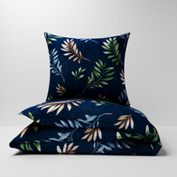 Pościel bawełniana 200x220 + poszewki na poduszkę 2*70x80 | 247cie | granatowa | liście