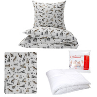 Zestaw pościeli  100x160 + 40x60 + prześcieradło we wzorze 80x160 | 432B3D | biała | koty