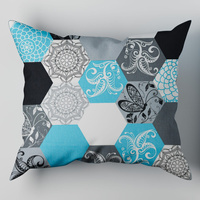Poszewka bawełniana na poduszkę 50x60 | 208blu | szaro turkusowa | geometria motyle