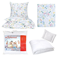 Zestaw pościeli  100x160 + 50x60 + prześcieradło we wzorze 80x160 | 129blu | biała | polne kwiaty