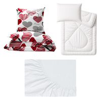 Zestaw pościeli 100x160 + 50x60 + prześcieradło jersey 80x160 | 070baw | biało czerwona | serca