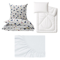 Zestaw pościeli  100x160 + 40x60 + prześcieradło jersey 80x160 | 145kolo | biała | gwiazdki