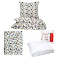 Zestaw pościeli  100x160 + 40x60 + prześcieradło we wzorze 80x160 | 016bra | biało brązowa | dinozaury