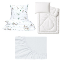 Zestaw pościeli  100x160 + 50x60 + prześcieradło jersey 80x160 | 314sar | biała | sarenki