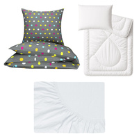 Zestaw pościeli  100x160 + 40x60 + prześcieradło jersey 80x160 | 230kol | kolorowa | grochy