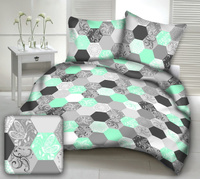 Pościel z kory 200x220 + poszewki na poduszkę 2*70x80 | 208Nmie | szaro miętowa | plastry miodu