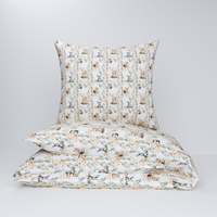 Pościel bawełniana 200x220 + poszewki na poduszkę 2*70x80 | 020zaj | biało brązowa | zajączki liski