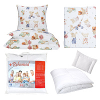 Zestaw pościeli  100x160 + 50x60 + prześcieradło we wzorze 80x160 | 246mys | biała | myszki